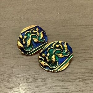 Artisan Handmade Enamel Earrings Vintage Style Hand Painted Ceramic Pierced